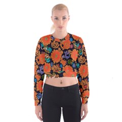 Mid Century Retro Floral 1970s 1960s Pattern 49 Cropped Sweatshirt