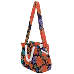 Mid Century Retro Floral 1970s 1960s Pattern 49 Rope Handles Shoulder Strap Bag