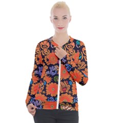 Mid Century Retro Floral 1970s 1960s Pattern 49 Casual Zip Up Jacket