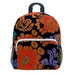 Mid Century Retro Floral 1970s 1960s Pattern 49 Kids  Age 5-10 Lightweight School Backpack With Side Pockets