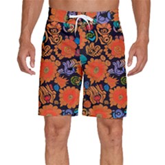 Mid Century Retro Floral 1970s 1960s Pattern 49 Men s Beach Shorts