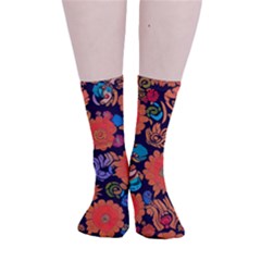 Mid Century Retro Floral 1970s 1960s Pattern 49 Smooth Crew Length Tube Socks