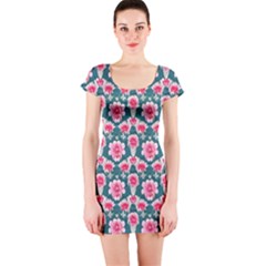 Retro 1880s Flowers Pattern 22 Short Sleeve Bodycon Dress by violetheavensky