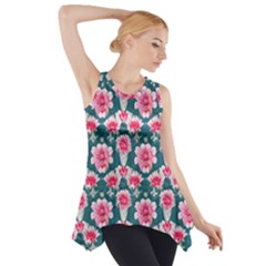 Retro 1880s Flowers Pattern 22 Side Drop Tank Tunic by violetheavensky