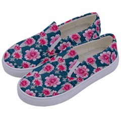 Retro 1880s Flowers Pattern 22 Kids  Canvas Slip Ons by violetheavensky