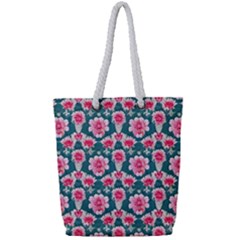 Retro 1880s Flowers Pattern 22 Full Print Rope Handle Tote (small) by violetheavensky