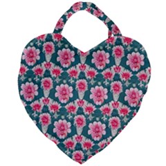 Retro 1880s Flowers Pattern 22 Giant Heart Shaped Tote