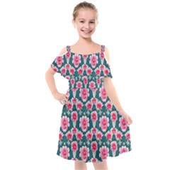 Retro 1880s Flowers Pattern 22 Kids  Cut Out Shoulders Chiffon Dress