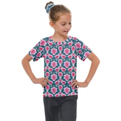 Retro 1880s Flowers Pattern 22 Kids  Mesh Piece T-shirt