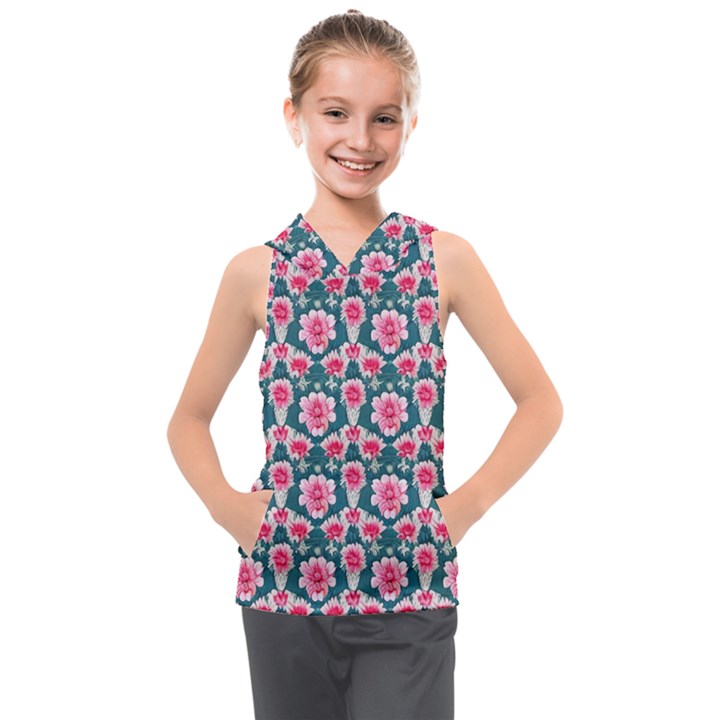 Retro 1880s Flowers Pattern 22 Kids  Sleeveless Hoodie