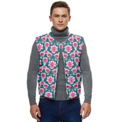 Retro 1880s Flowers Pattern 22 Men s Button Up Puffer Vest	