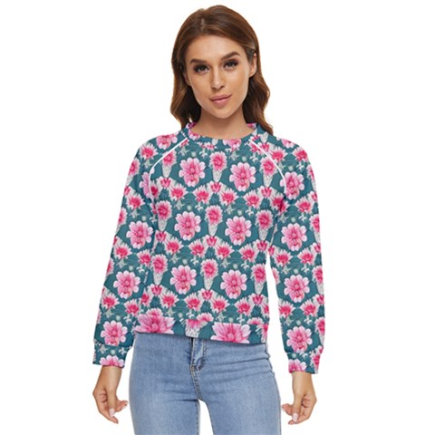 Retro 1880s Flowers Pattern 22 Women s Long Sleeve Raglan T-shirt by violetheavensky