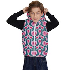 Retro 1880s Flowers Pattern 22 Kids  Stylish Hooded Puffer Vest