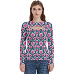 Retro 1880s Flowers Pattern 22 Women s Cut Out Long Sleeve T-shirt by violetheavensky