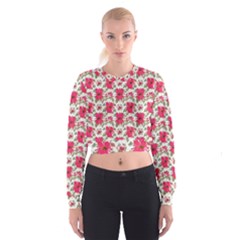 Retro 1880s Flowers Pattern 14 Cropped Sweatshirt by violetheavensky