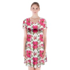 Retro 1880s Flowers Pattern 14 Short Sleeve V-neck Flare Dress