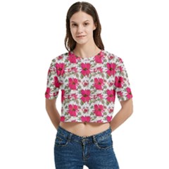 Retro 1880s Flowers Pattern 14 Women s Round Neck Short Sleeve Crop Top