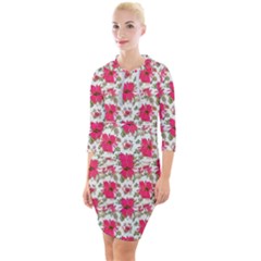 Retro 1880s Flowers Pattern 14 Quarter Sleeve Hood Bodycon Dress by violetheavensky