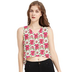 Retro 1880s Flowers Pattern 14 V-neck Cropped Tank Top