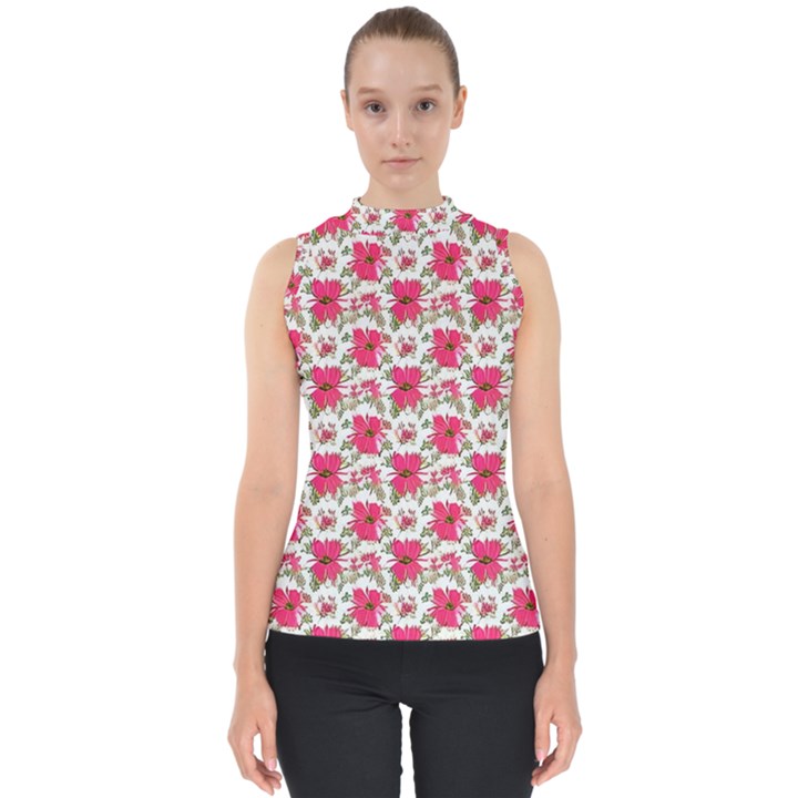 Retro 1880s Flowers Pattern 14 Mock Neck Shell Top