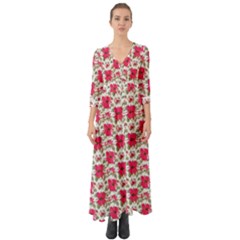 Retro 1880s Flowers Pattern 14 Button Up Boho Maxi Dress