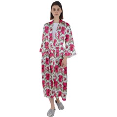 Retro 1880s Flowers Pattern 14 Maxi Satin Kimono