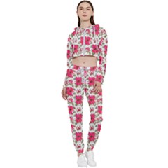 Retro 1880s Flowers Pattern 14 Cropped Zip Up Lounge Set by violetheavensky