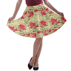 Retro 1880s Flowers Pattern 18 A-line Skater Skirt