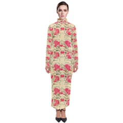 Retro 1880s Flowers Pattern 18 Turtleneck Maxi Dress