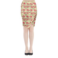 Retro 1880s Flowers Pattern 18 Midi Wrap Pencil Skirt