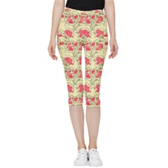 Retro 1880s Flowers Pattern 18 Inside Out Lightweight Velour Capri Leggings 