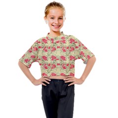 Retro 1880s Flowers Pattern 18 Kids Mock Neck T-shirt