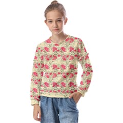 Retro 1880s Flowers Pattern 18 Kids  Long Sleeve T-shirt With Frill 