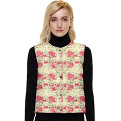 Retro 1880s Flowers Pattern 18 Women s Button Up Puffer Vest