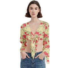 Retro 1880s Flowers Pattern 18 Trumpet Sleeve Cropped Top