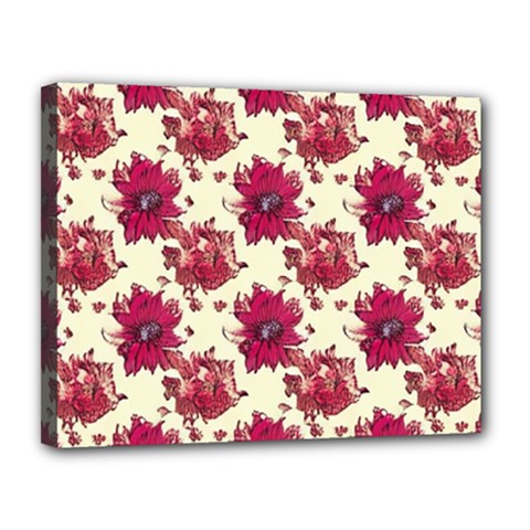 Retro 1880s Flowers Pattern 21 Canvas 14  X 11  (stretched)