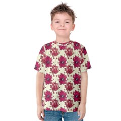 Retro 1880s Flowers Pattern 21 Kids  Cotton T-shirt