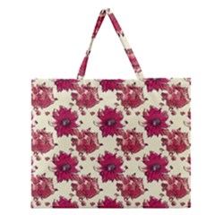 Retro 1880s Flowers Pattern 21 Zipper Large Tote Bag