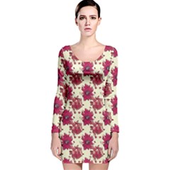 Retro 1880s Flowers Pattern 21 Long Sleeve Velvet Bodycon Dress