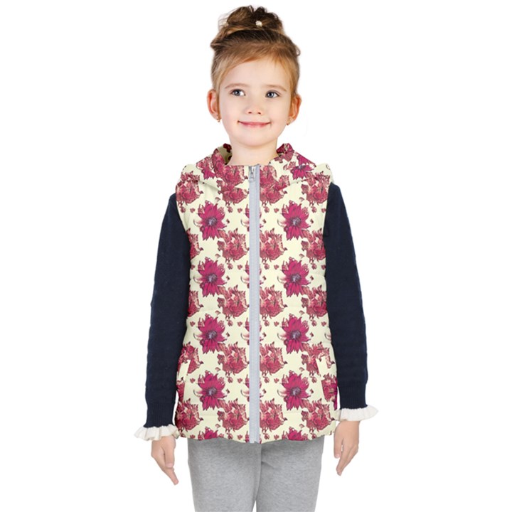 Retro 1880s Flowers Pattern 21 Kids  Hooded Puffer Vest