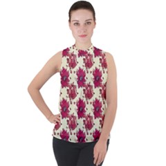 Retro 1880s Flowers Pattern 21 Mock Neck Chiffon Sleeveless Top by violetheavensky