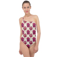 Retro 1880s Flowers Pattern 21 Classic One Shoulder Swimsuit