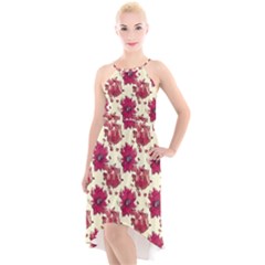 Retro 1880s Flowers Pattern 21 High-low Halter Chiffon Dress 