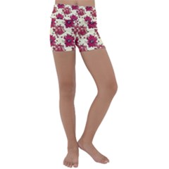 Retro 1880s Flowers Pattern 21 Kids  Lightweight Velour Yoga Shorts by violetheavensky