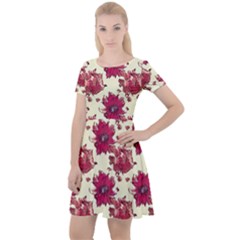 Retro 1880s Flowers Pattern 21 Cap Sleeve Velour Dress 