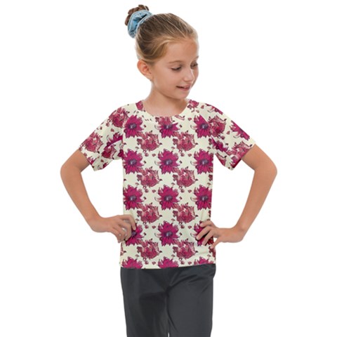 Retro 1880s Flowers Pattern 21 Kids  Mesh Piece T-shirt by violetheavensky