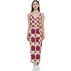 Retro 1880s Flowers Pattern 21 V-neck Camisole Jumpsuit