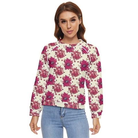 Retro 1880s Flowers Pattern 21 Women s Long Sleeve Raglan T-shirt by violetheavensky