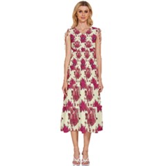 Retro 1880s Flowers Pattern 21 V-neck Drawstring Shoulder Sleeveless Maxi Dress