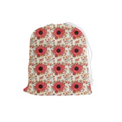 Retro 1880s Flowers Pattern 23 Drawstring Pouch (large) by violetheavensky